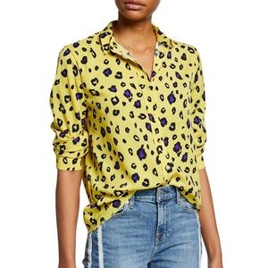 RtA Blythe Cheetah-Print Button-Down Long-Sleeve Blouse Yellow Large